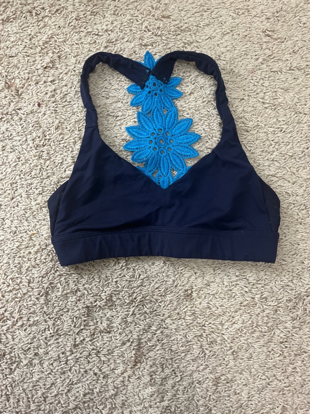 aerie Navy Bralette with Bright Blue Floral Lace Back